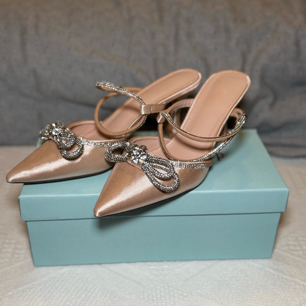 Elegant Women's Tan Heels with Rhinestone Accents